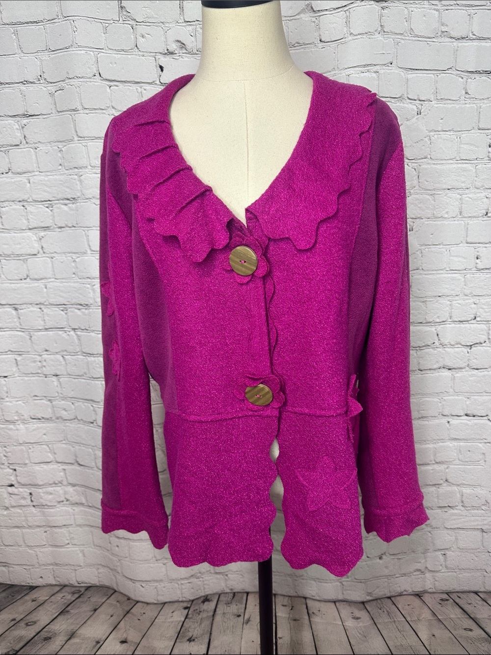 Ganteb’s of France Élysée Pink Boiled Wool Flower Cardigan Jacket T4 XL